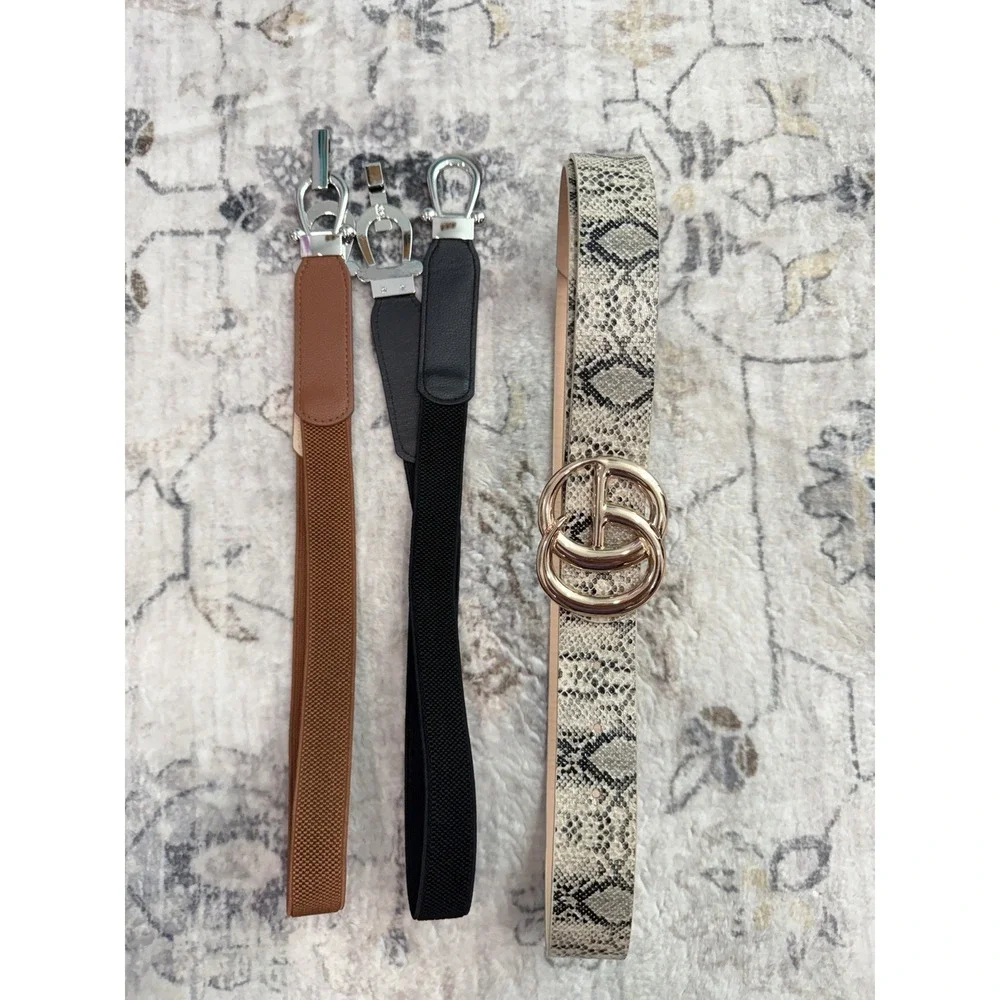 Women's Belt Bundle Set of 3 Fashion Belts Black Brown Waist Belts Casual Dress